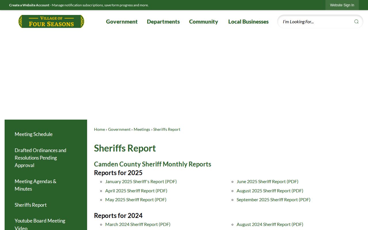 Camden County Village of Four Seasons monthly sheriff report record source